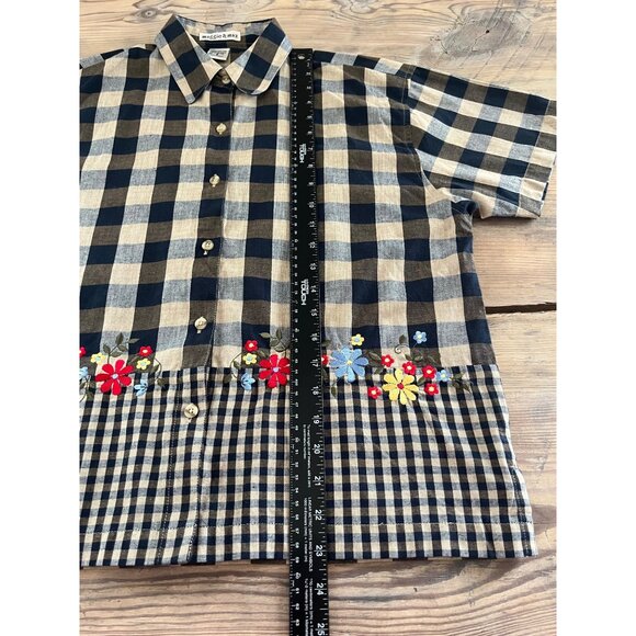 VTG 90s Maggie & Max Button Up Shirt Womens S Navy Buffalo Plaid Embroidered - Picture 6 of 7